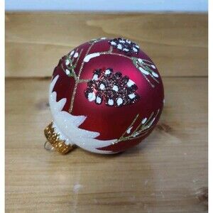 Vintage G&D Red Gold Pine Cone Snow Glass Ornament ~3"